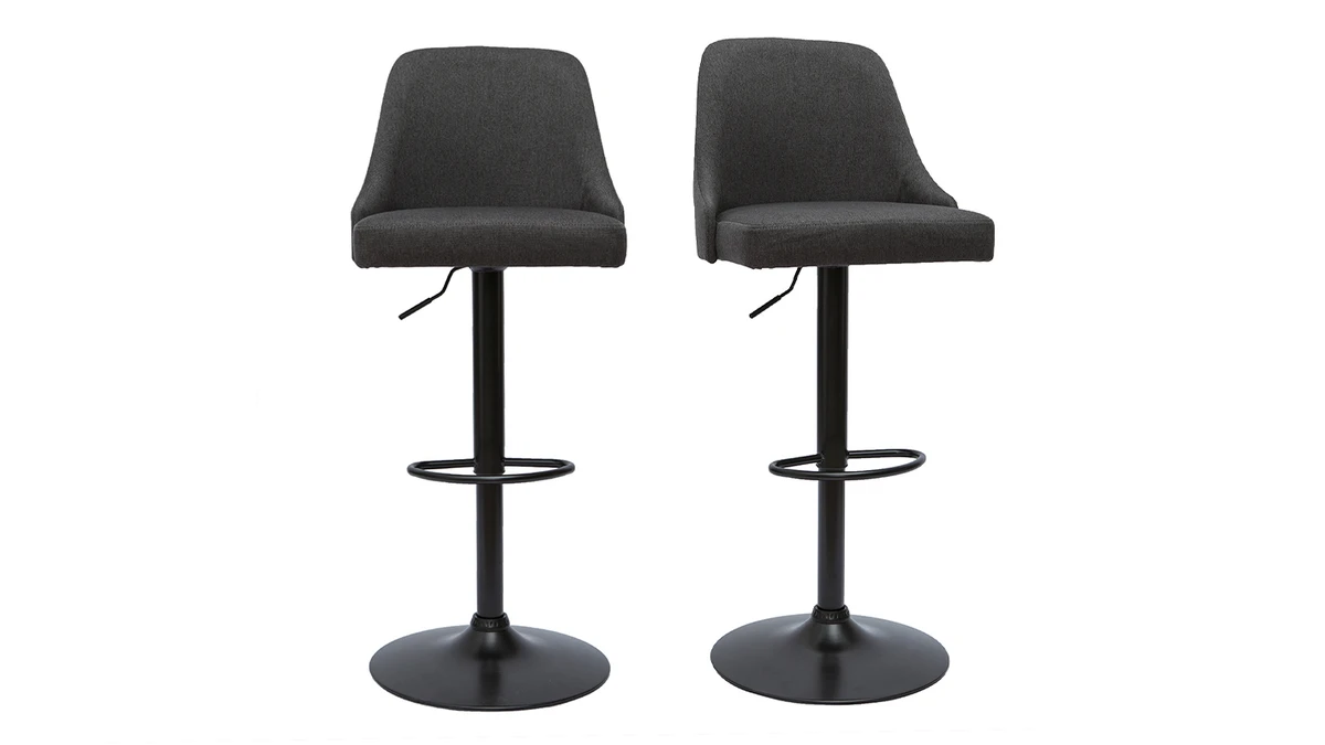 Tabourets De Bar Réglables Tissu Gris Foncé Et Métal Noir (lot De 2) HASTA 3 Tabourets De Bar Réglables Tissu Gris Foncé Et Métal Noir (lot De 2) HASTA