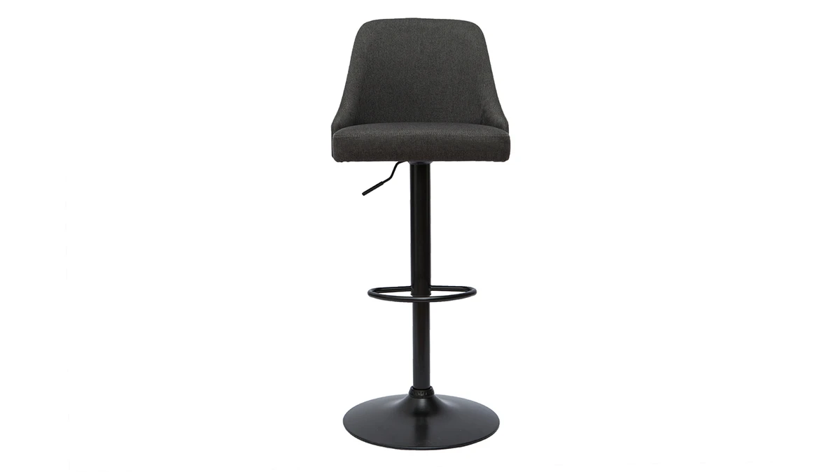Tabourets De Bar Réglables Tissu Gris Foncé Et Métal Noir (lot De 2) HASTA 4 Tabourets De Bar Réglables Tissu Gris Foncé Et Métal Noir (lot De 2) HASTA – Image 2
