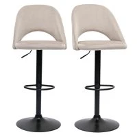 Tabourets De Bar Relevables En Velours Taupe Et Métal Noir (lot De 2) COSETTE