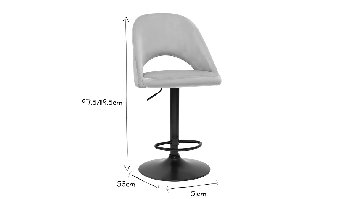 Tabourets De Bar Relevables En Velours Taupe Et Métal Noir (lot De 2) COSETTE 9 Tabourets De Bar Relevables En Velours Taupe Et Métal Noir (lot De 2) COSETTE – Image 7