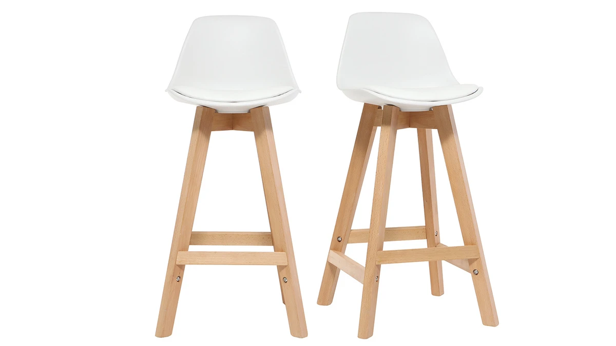Tabourets De Bar Scandinaves Blanc Et Bois 65 Cm (lot De 2) MINI PAULINE 3 Tabourets De Bar Scandinaves Blanc Et Bois 65 Cm (lot De 2) MINI PAULINE