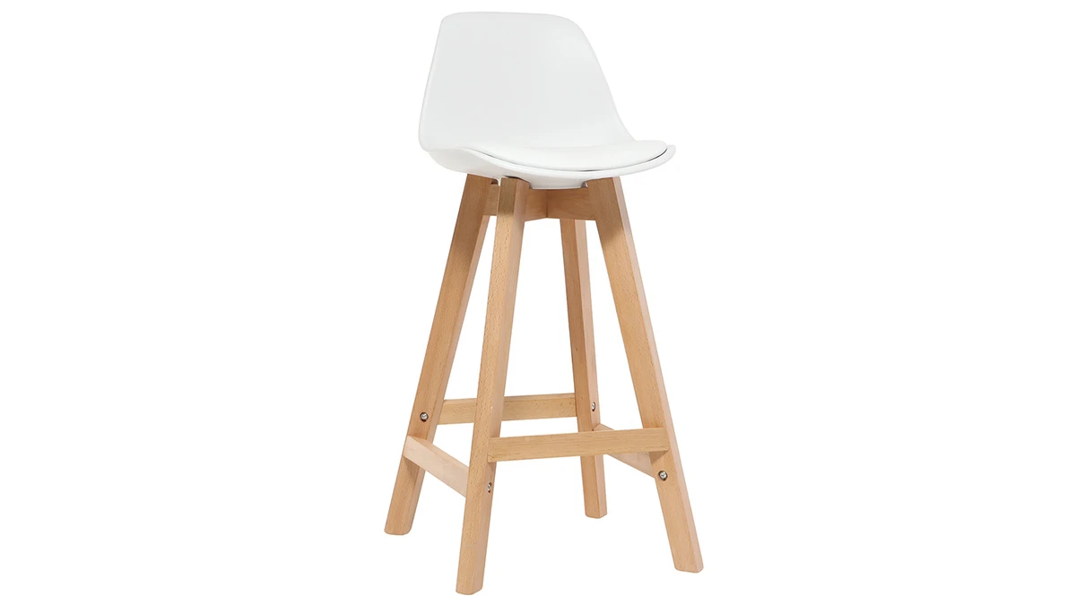 Tabourets De Bar Scandinaves Blanc Et Bois 65 Cm (lot De 2) MINI PAULINE 5 Tabourets De Bar Scandinaves Blanc Et Bois 65 Cm (lot De 2) MINI PAULINE – Image 3