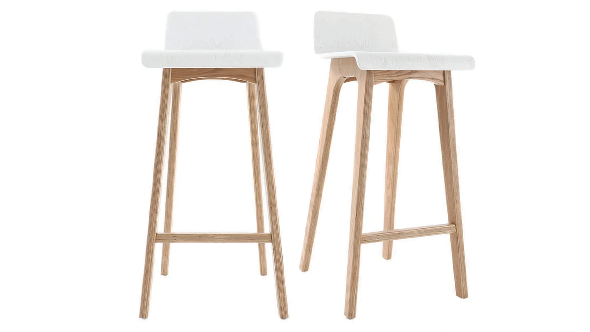 Tabourets De Bar Scandinaves Blancs Et Bois Clair H75 Cm (lot De 2) BALTIK 3 Tabourets De Bar Scandinaves Blancs Et Bois Clair H75 Cm (lot De 2) BALTIK