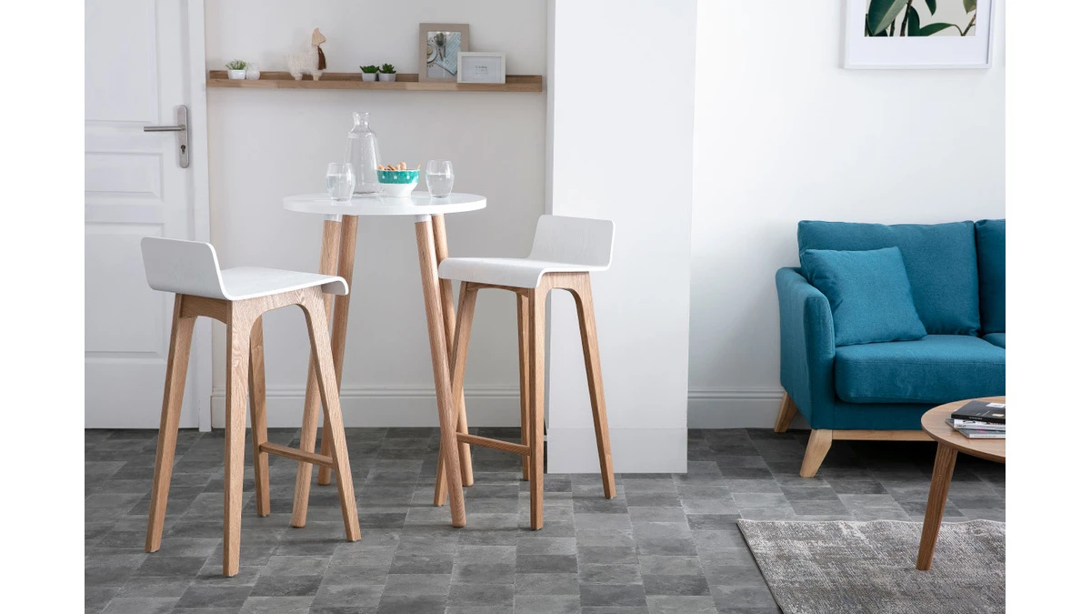 Tabourets De Bar Scandinaves Blancs Et Bois Clair H75 Cm (lot De 2) BALTIK 8 Tabourets De Bar Scandinaves Blancs Et Bois Clair H75 Cm (lot De 2) BALTIK – Image 6