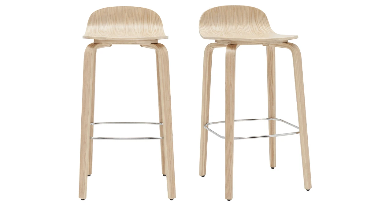 Tabourets De Bar Scandinaves Bois Chêne H68 Cm (lot De 2) OBRA 3 Tabourets De Bar Scandinaves Bois Chêne H68 Cm (lot De 2) OBRA