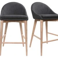 Tabourets De Bar Scandinaves En Tissu Gris Anthracite Et Frêne Massif H66 Cm (lot De 2) DALIA