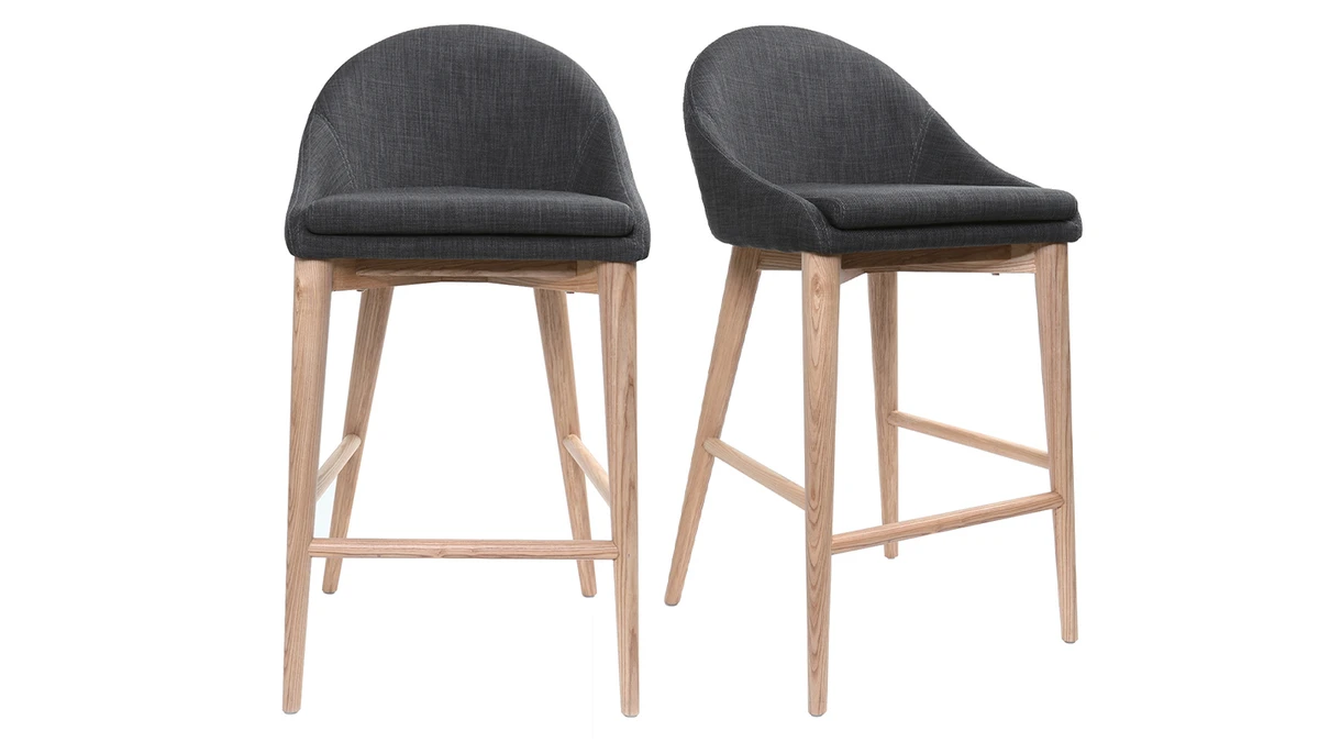 Tabourets De Bar Scandinaves En Tissu Gris Anthracite Et Frêne Massif H66 Cm (lot De 2) DALIA 3 Tabourets De Bar Scandinaves En Tissu Gris Anthracite Et Frêne Massif H66 Cm (lot De 2) DALIA