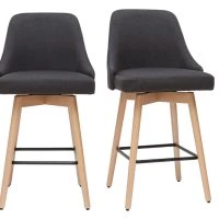 Tabourets De Bar Scandinaves En Tissu Gris Foncé Et Bois Hêtre Massif H65 Cm (lot De 2) HASTA
