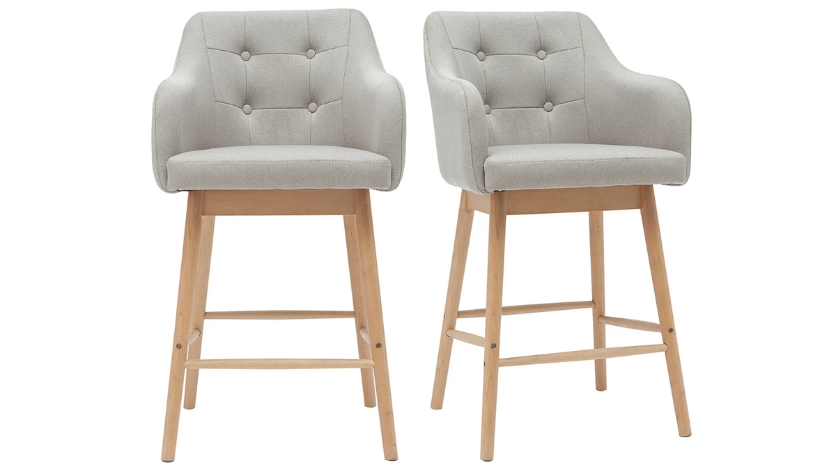 Tabourets De Bar Scandinaves Gris Clair Et Bois H65 Cm (lot De 2) BALTIK 3 Tabourets De Bar Scandinaves Gris Clair Et Bois H65 Cm (lot De 2) BALTIK
