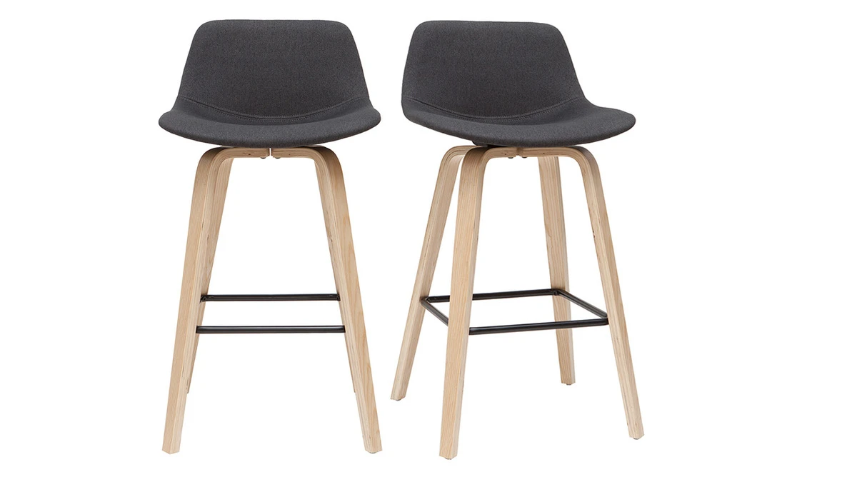 Tabourets De Bar Scandinaves Gris Foncé H65 Cm (lot De 2) NONIE 3 Tabourets De Bar Scandinaves Gris Foncé H65 Cm (lot De 2) NONIE