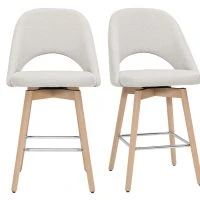 Tabourets De Bar Scandinaves Tissu Effet Velours Texturé Beige Et Hévéa Massif 65 Cm (lot De 2) COSETTE