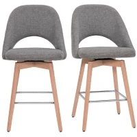 Tabourets De Bar Scandinaves Tissu Effet Velours Texturé Gris Et Hévéa Massif 65 Cm (lot De 2) COSETTE