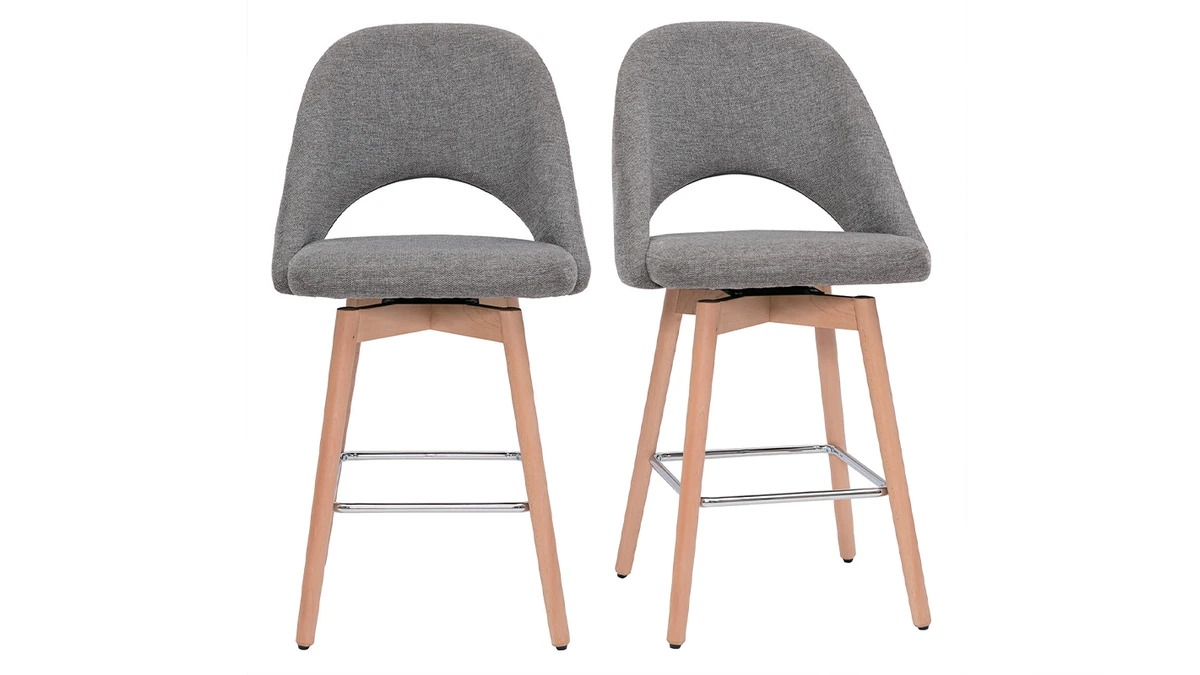 Tabourets De Bar Scandinaves Tissu Effet Velours Texturé Gris Et Hévéa Massif 65 Cm (lot De 2) COSETTE 3 Tabourets De Bar Scandinaves Tissu Effet Velours Texturé Gris Et Hévéa Massif 65 Cm (lot De 2) COSETTE