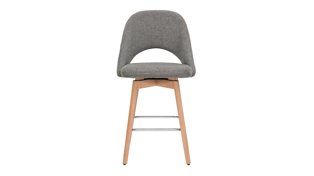 Tabourets De Bar Scandinaves Tissu Effet Velours Texturé Gris Et Hévéa Massif 65 Cm (lot De 2) COSETTE 4 Tabourets De Bar Scandinaves Tissu Effet Velours Texturé Gris Et Hévéa Massif 65 Cm (lot De 2) COSETTE – Image 2