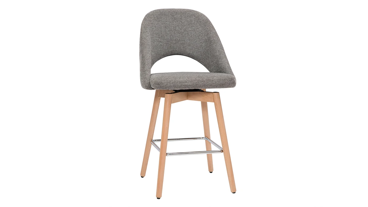 Tabourets De Bar Scandinaves Tissu Effet Velours Texturé Gris Et Hévéa Massif 65 Cm (lot De 2) COSETTE 5 Tabourets De Bar Scandinaves Tissu Effet Velours Texturé Gris Et Hévéa Massif 65 Cm (lot De 2) COSETTE – Image 3