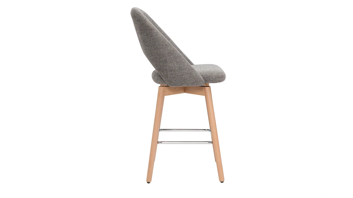 Tabourets De Bar Scandinaves Tissu Effet Velours Texturé Gris Et Hévéa Massif 65 Cm (lot De 2) COSETTE 6 Tabourets De Bar Scandinaves Tissu Effet Velours Texturé Gris Et Hévéa Massif 65 Cm (lot De 2) COSETTE – Image 4
