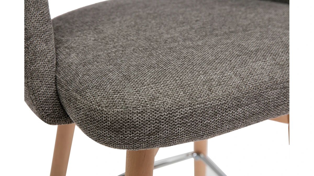 Tabourets De Bar Scandinaves Tissu Effet Velours Texturé Gris Et Hévéa Massif 65 Cm (lot De 2) COSETTE 7 Tabourets De Bar Scandinaves Tissu Effet Velours Texturé Gris Et Hévéa Massif 65 Cm (lot De 2) COSETTE – Image 5