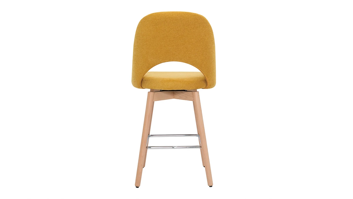 Tabourets De Bar Scandinaves Tissu Effet Velours Texturé Jaune Et Hévéa Massif 65 Cm (lot De 2) COSETTE 7 Tabourets De Bar Scandinaves Tissu Effet Velours Texturé Jaune Et Hévéa Massif 65 Cm (lot De 2) COSETTE – Image 5
