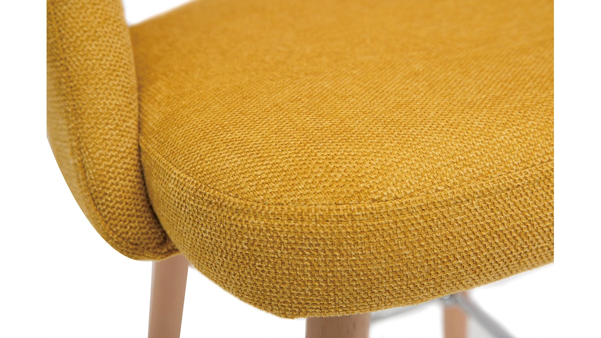 Tabourets De Bar Scandinaves Tissu Effet Velours Texturé Jaune Et Hévéa Massif 65 Cm (lot De 2) COSETTE 8 Tabourets De Bar Scandinaves Tissu Effet Velours Texturé Jaune Et Hévéa Massif 65 Cm (lot De 2) COSETTE – Image 6