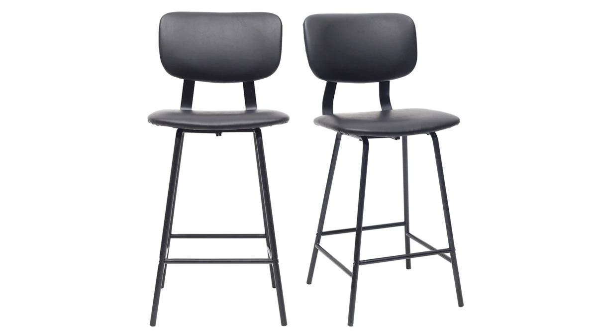 Tabourets De Bar Vintage Noir Avec Pieds Métal 65cm (lot De 2) LAB 3 Tabourets De Bar Vintage Noir Avec Pieds Métal 65cm (lot De 2) LAB