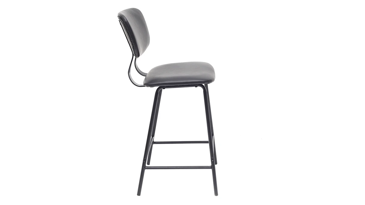 Tabourets De Bar Vintage Noir Avec Pieds Métal 65cm (lot De 2) LAB 6 Tabourets De Bar Vintage Noir Avec Pieds Métal 65cm (lot De 2) LAB – Image 4