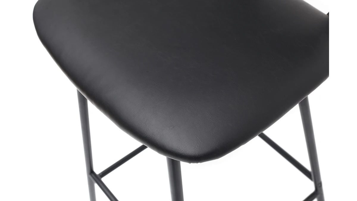 Tabourets De Bar Vintage Noir Avec Pieds Métal 65cm (lot De 2) LAB 8 Tabourets De Bar Vintage Noir Avec Pieds Métal 65cm (lot De 2) LAB – Image 6