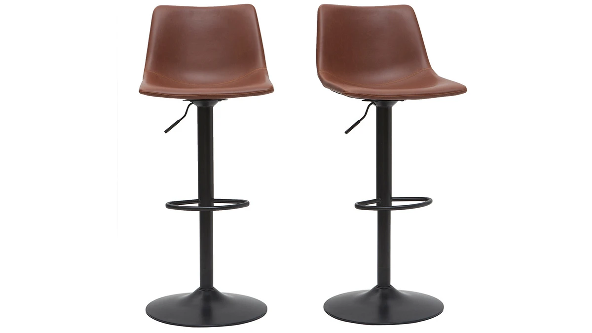 Tabourets De Bar Vintage Réglables Pivotants Marron Clair (lot De 2) NEW ROCK 3 Tabourets De Bar Vintage Réglables Pivotants Marron Clair (lot De 2) NEW ROCK