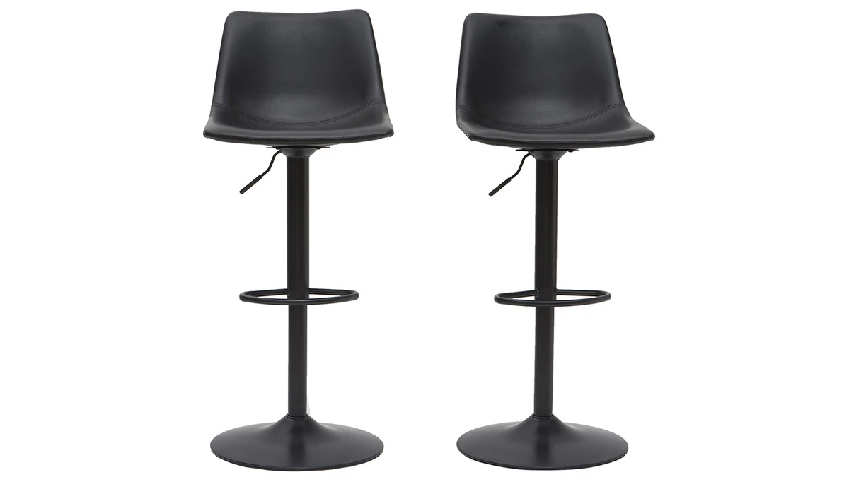 Tabourets De Bar Vintage Réglables Pivotants Noirs (lot De 2) NEW ROCK 3 Tabourets De Bar Vintage Réglables Pivotants Noirs (lot De 2) NEW ROCK