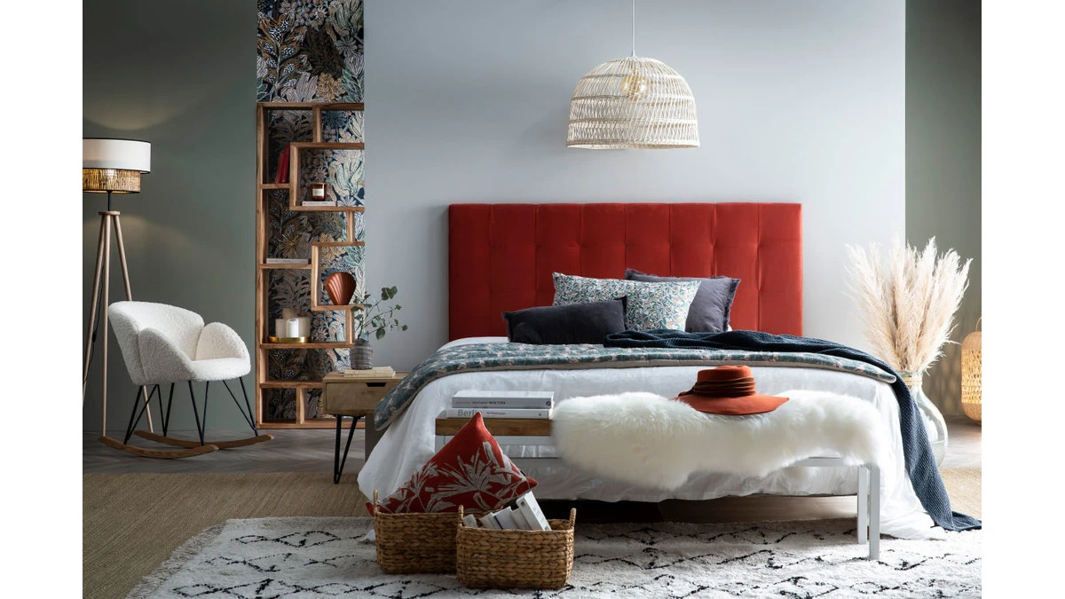 Tête De Lit Capitonnée En Tissu Velours Terracotta L160 Cm HALCIONA 6 Tête De Lit Capitonnée En Tissu Velours Terracotta L160 Cm HALCIONA – Image 4