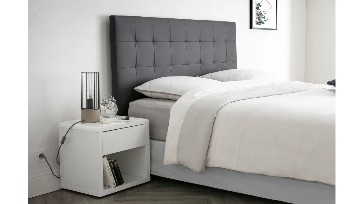 Tête De Lit Capitonnée Gris Foncé L160 Cm HALCIONA 6 Tête De Lit Capitonnée Gris Foncé L160 Cm HALCIONA – Image 4